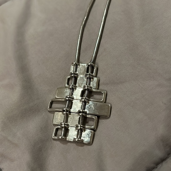 80s Vintage Slider Necklace Geometric Shapes Slide up and down on Chain 9.5 inch - Picture 5 of 6